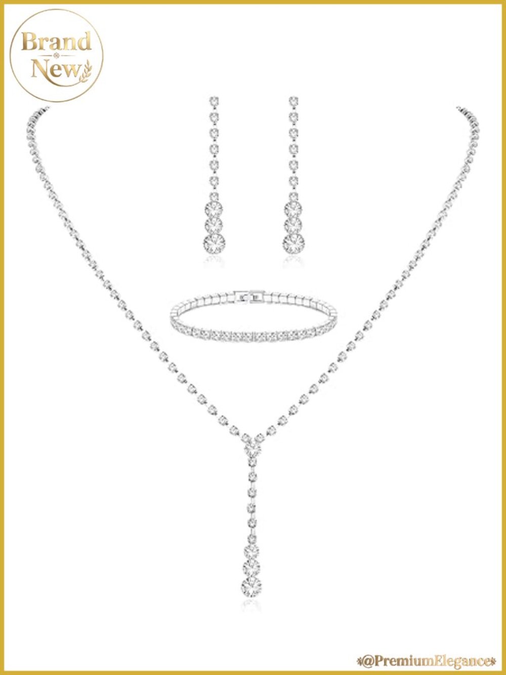 Rhinestone Bridal Jewelry Set for Women, Necklace Bracelet Earrings Wedding